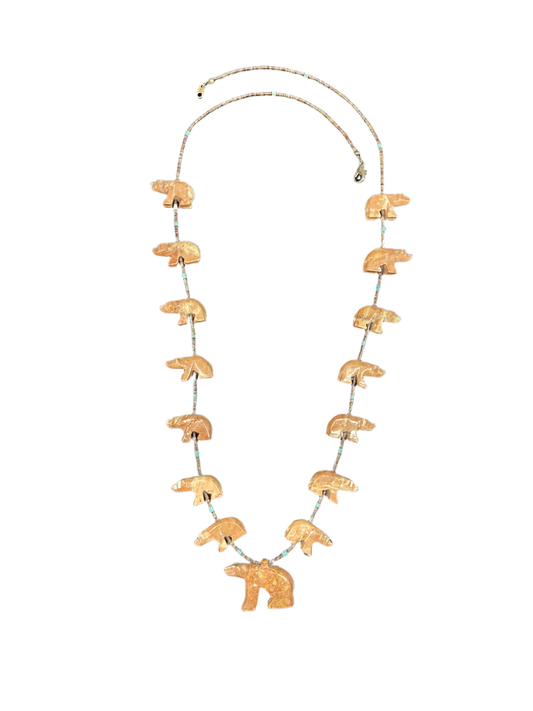 Bears with Turquoise Painted Eyes Fetish Necklace by Deloris Nieto, Santo Domingo