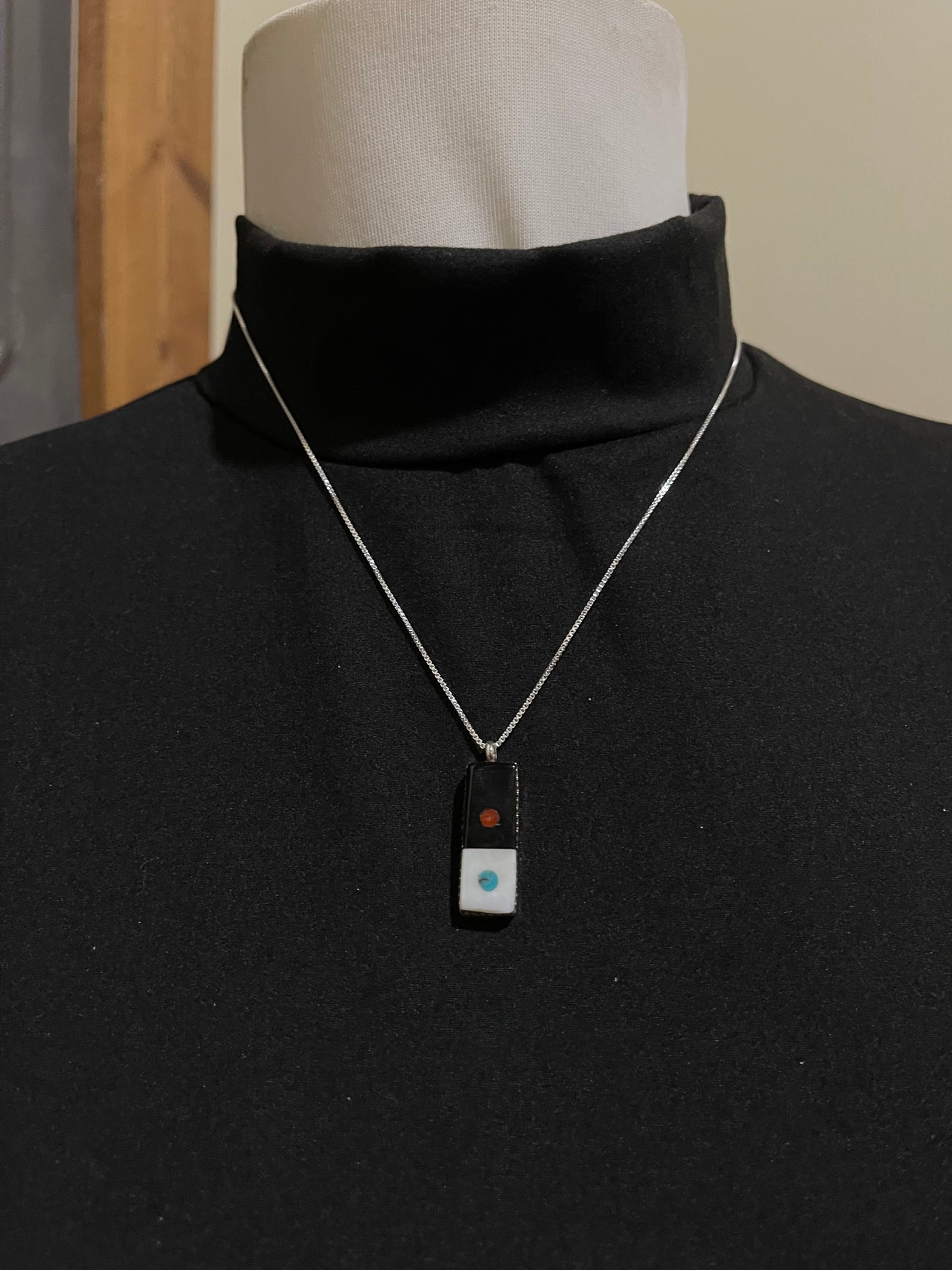 18" Inlaid Domino Bar Necklace by Jovi Burns, Navajo
