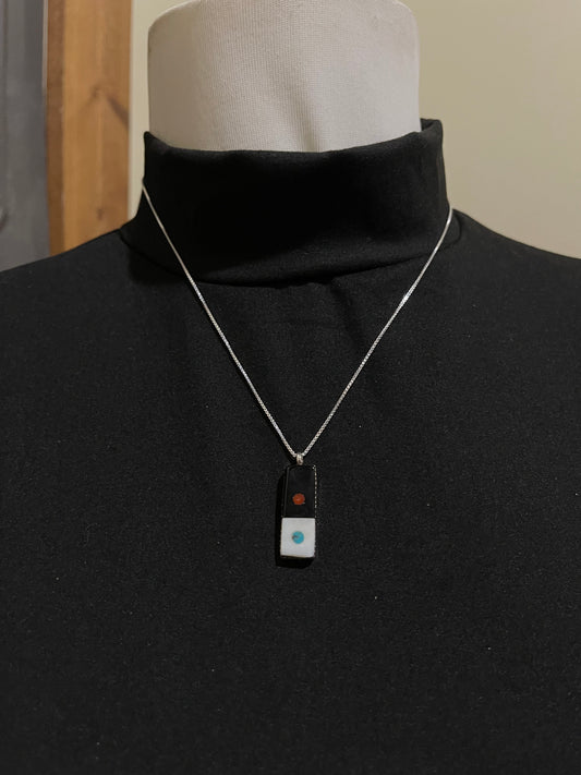 18" Inlaid Domino Bar Necklace by Jovi Burns, Navajo