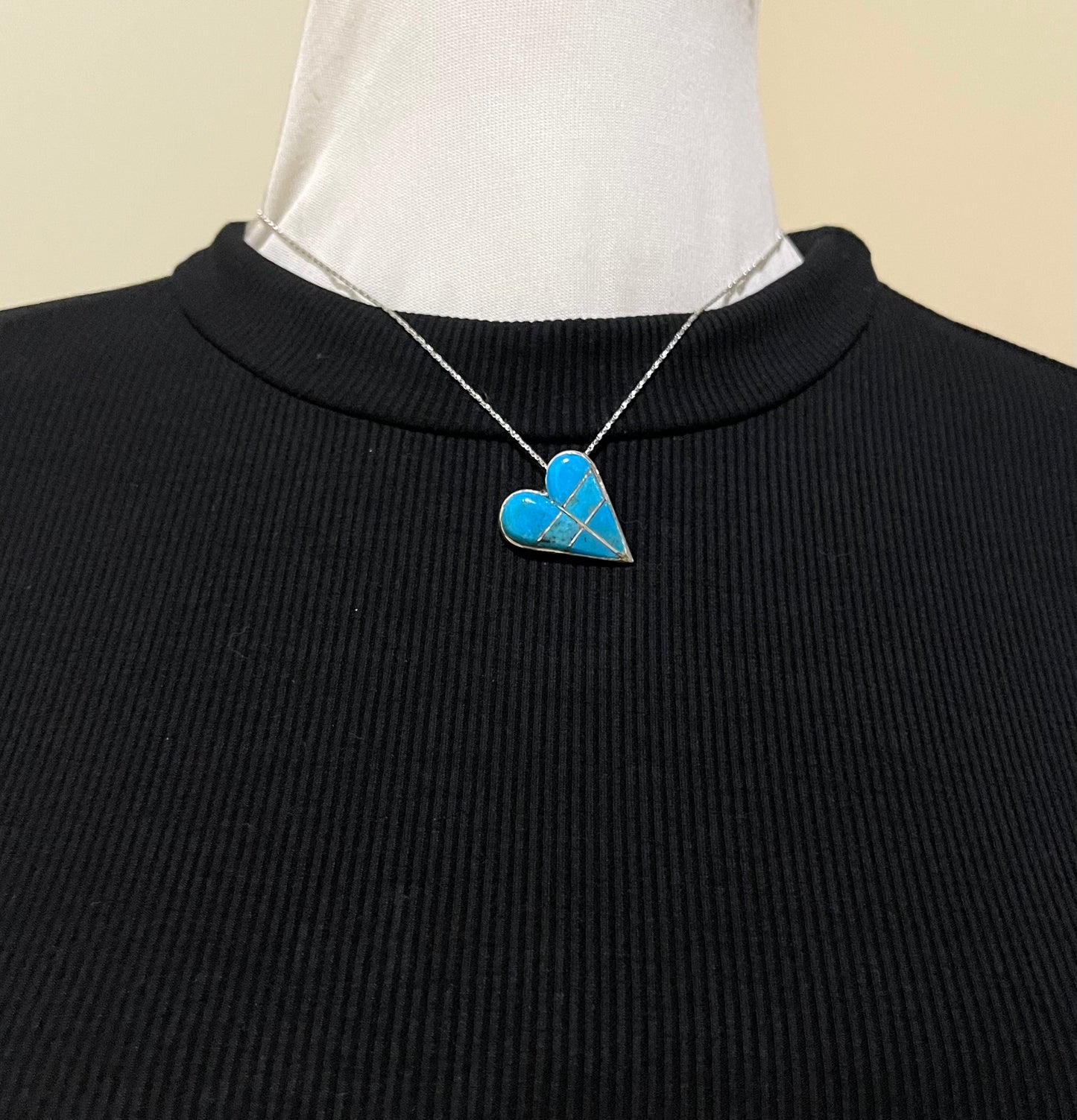 16" Turquoise Inlay Heart Necklace by Terrance Panteach & Tammy Johnson, Zuni
