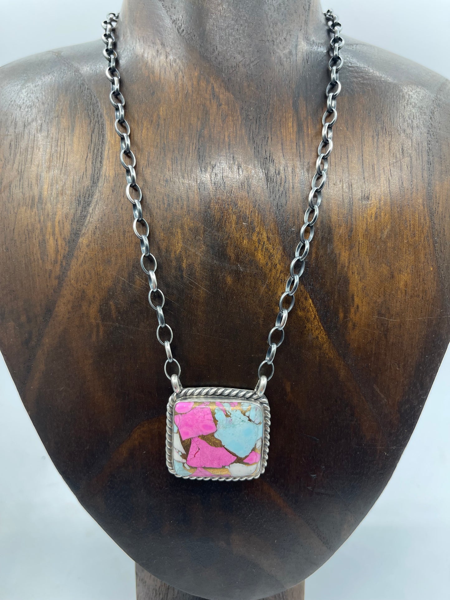 16" Cotton Candy Square Necklace by Augustine Largo, Navajo
