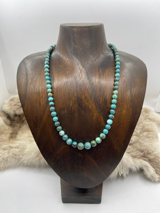 18” 4mm-9mm Graduated Round Bead Kingman Turquoise Necklace by Tammy Nolcott, Navajo