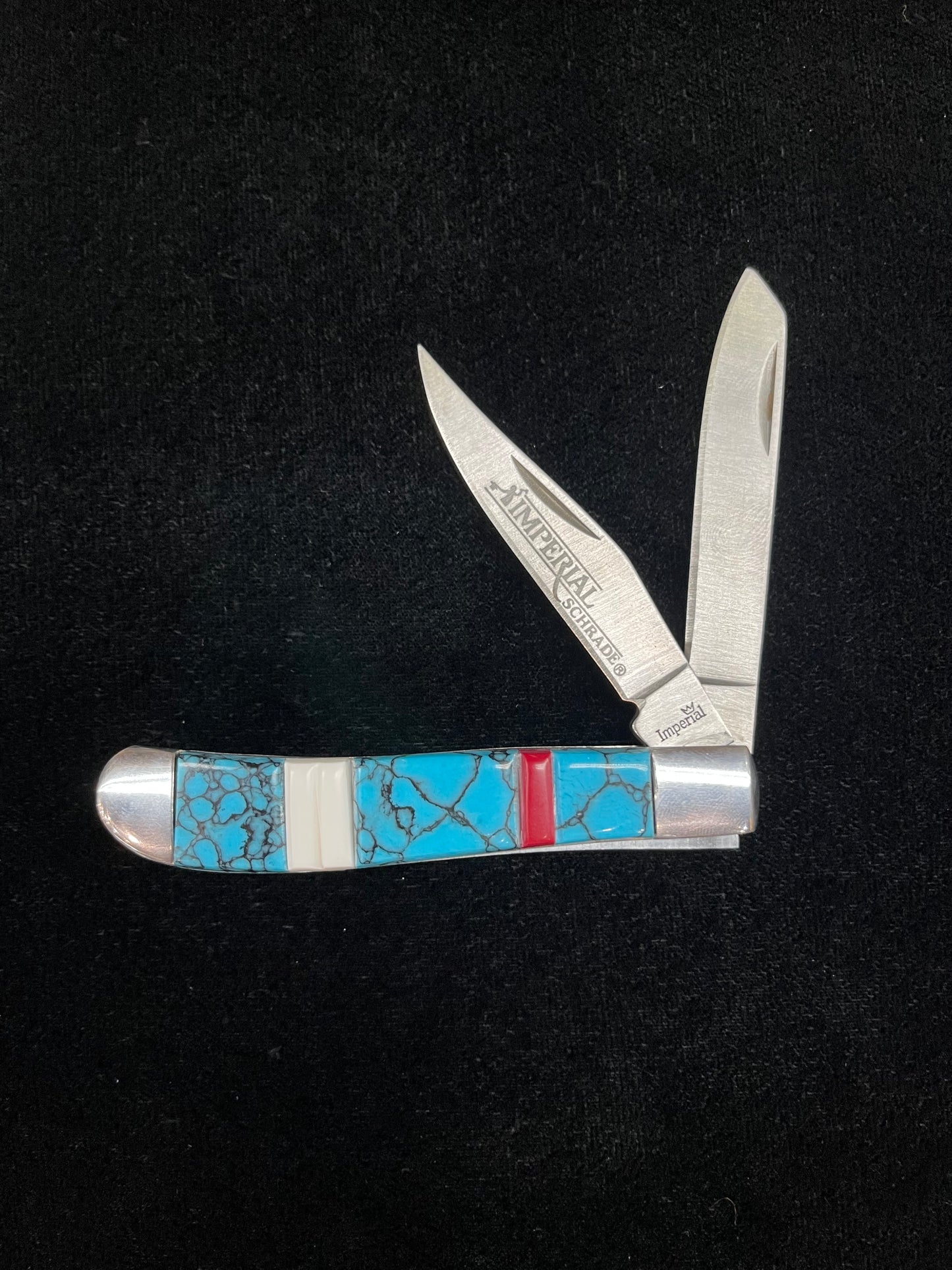 Inlay Two-Blade Trapper Style Knife by Bevis Tsadaisi, Zuni