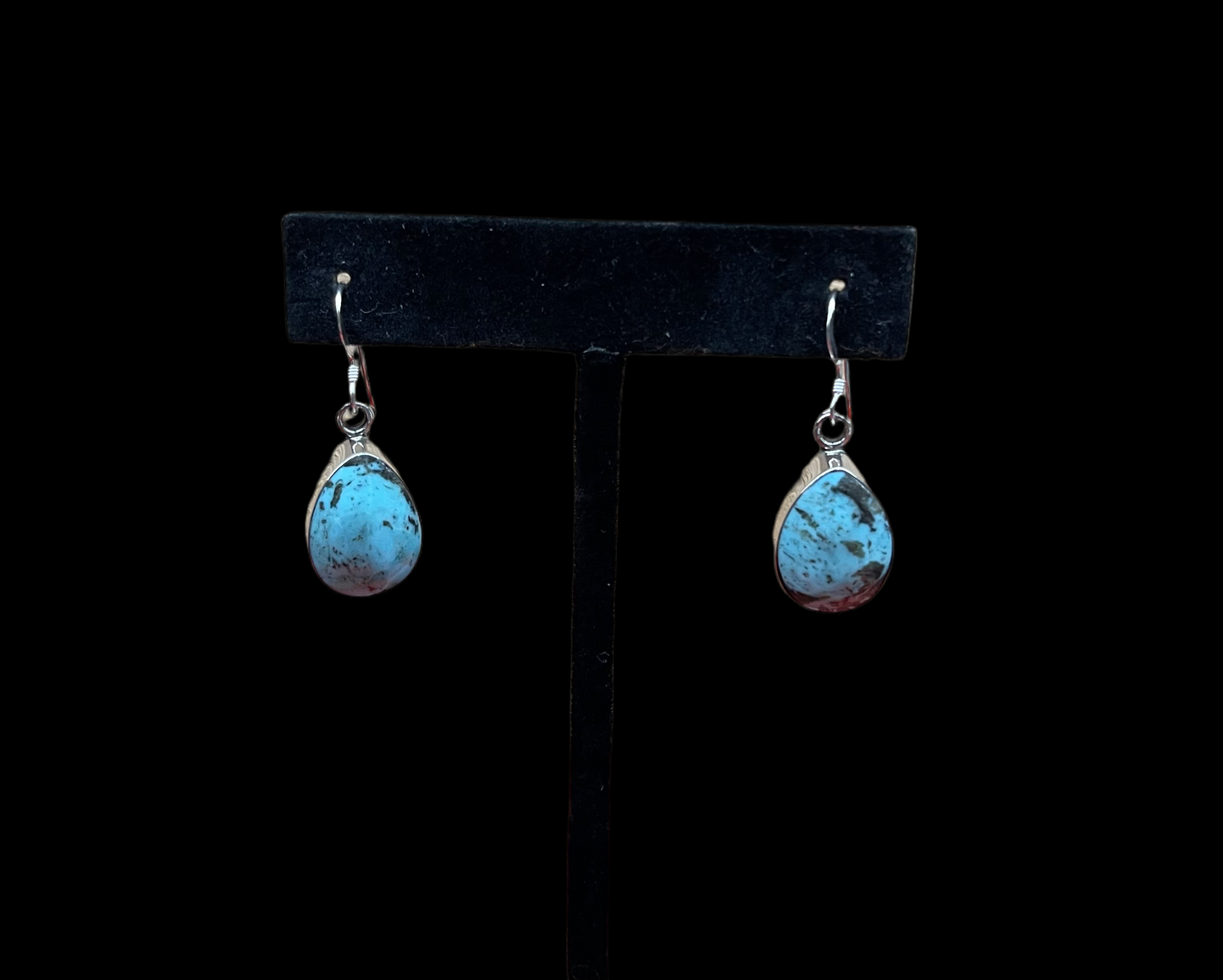 Turquoise Tear Drop Dangle Earrings by Sadie Jim, Navajo