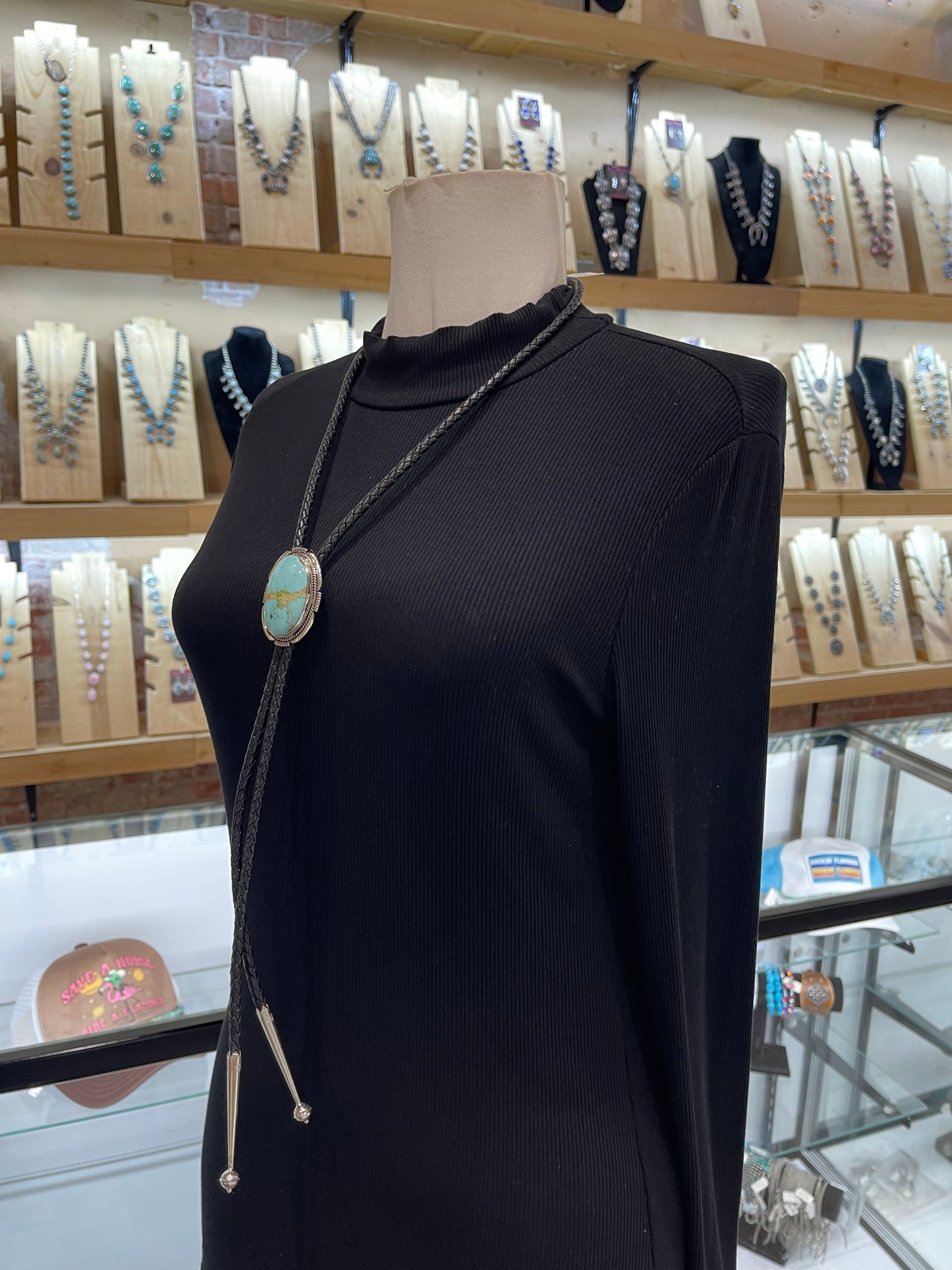 High Grade Kingman Turquoise Bolo by Joelias Draper, Navajo