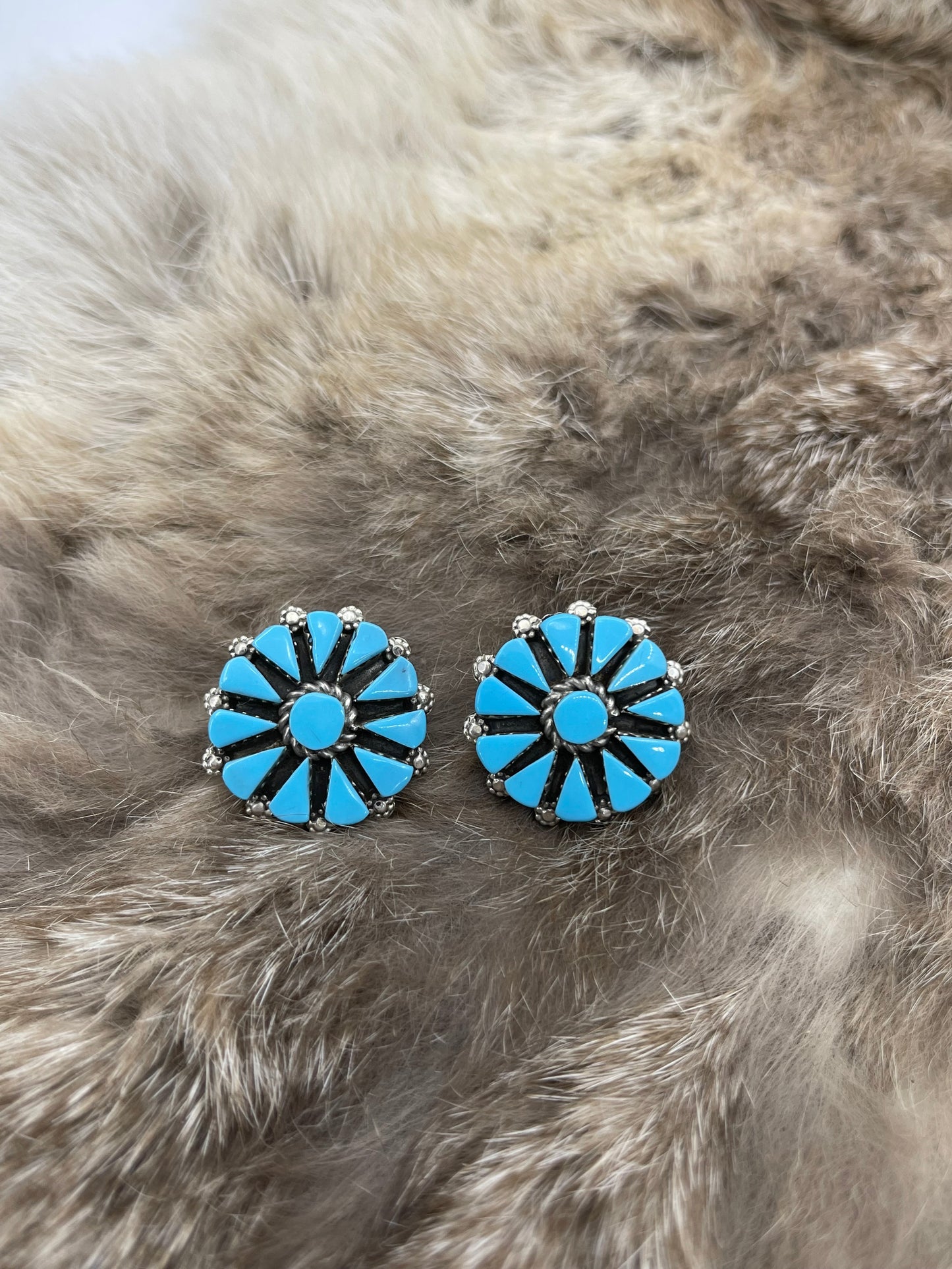 Genuine Turquoise Cluster Earrings by Melinda Chavez, Zuni
