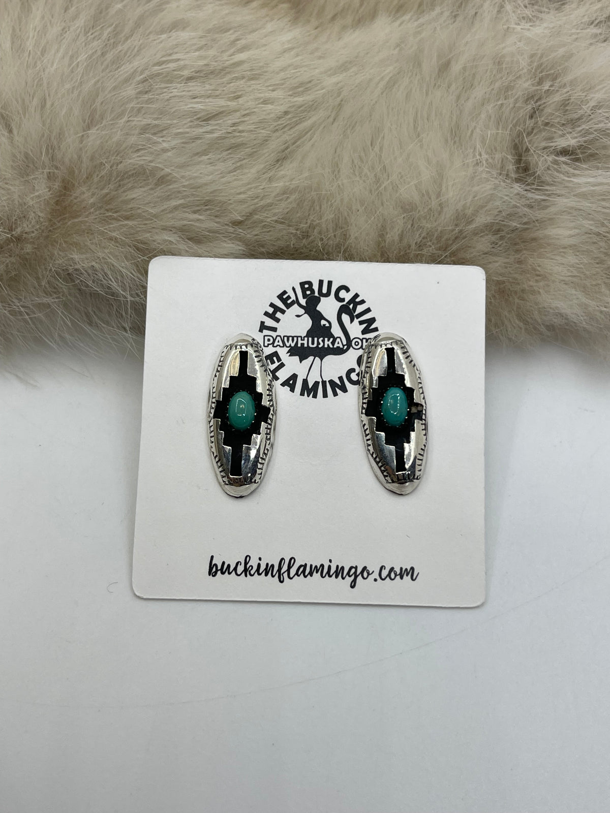 18" + 2.5" Drop Shadowbox Turquoise Lariat Necklace & Earring Set by Felix Perry, Navajo