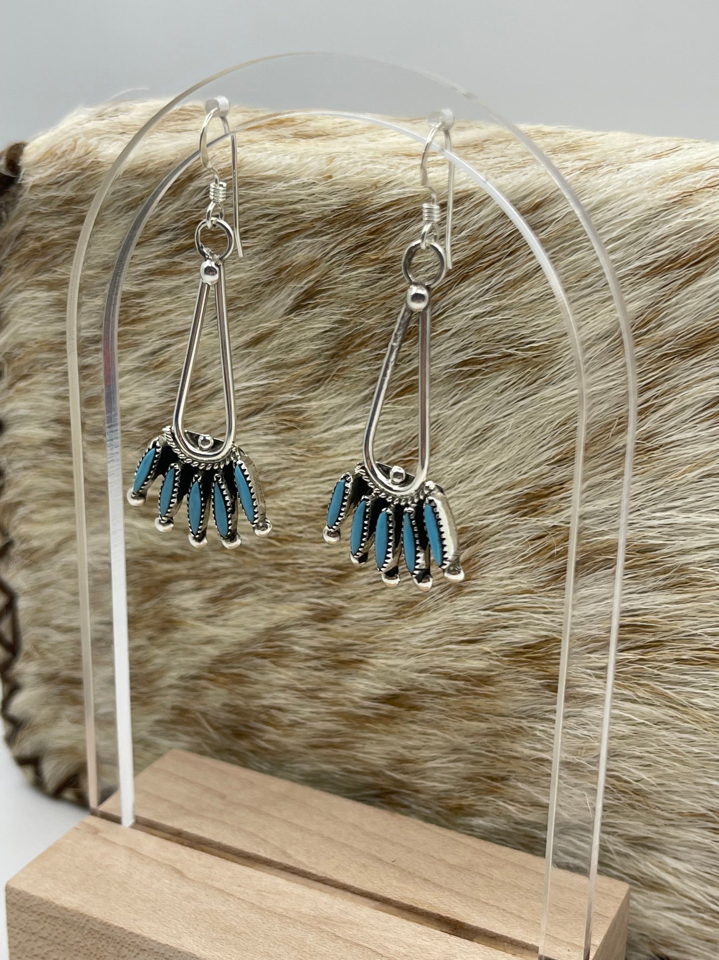 Turquoise Needlepoint Dangle Earrings by Gerald Etsate, Zuni