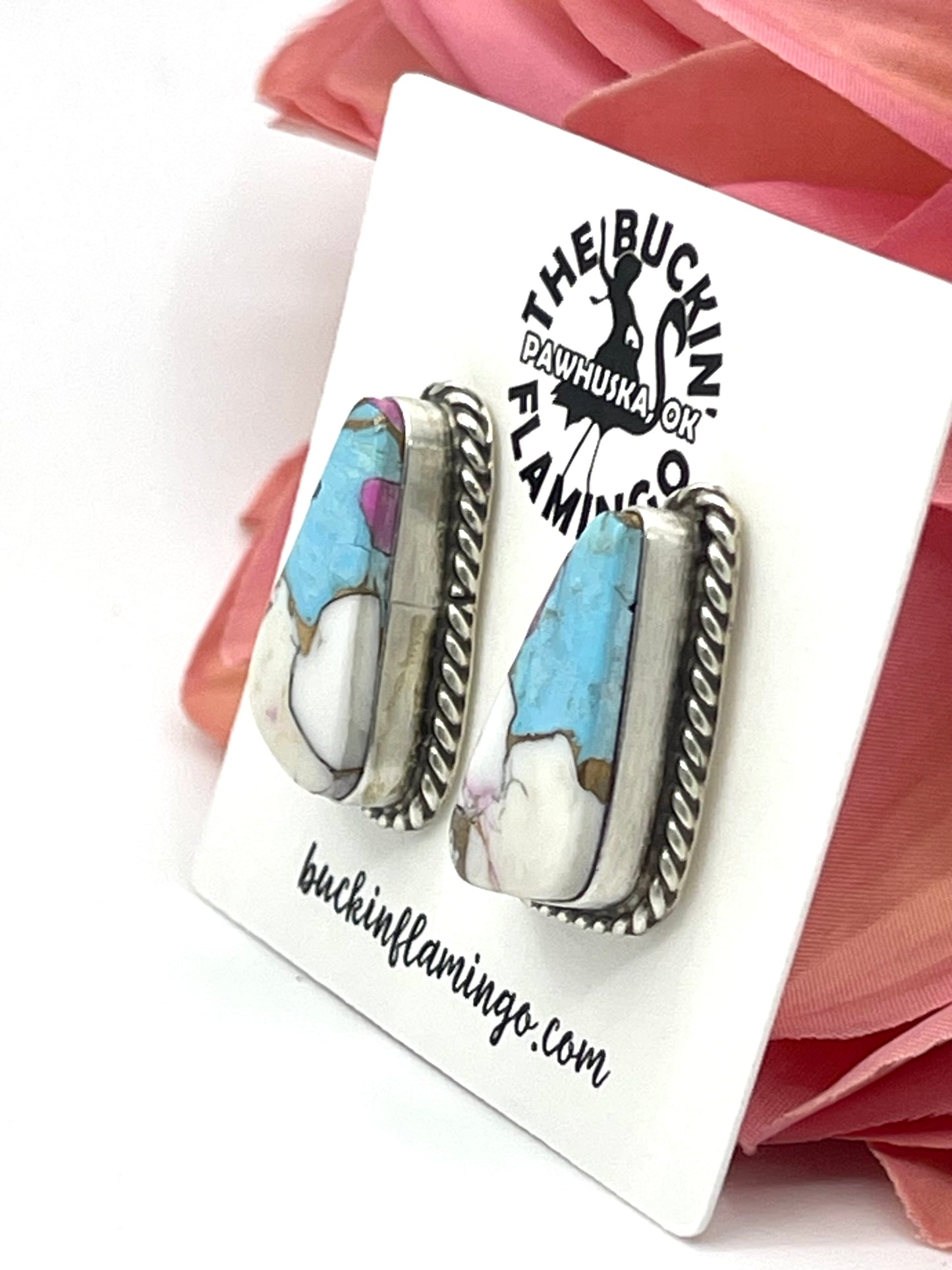 Triangle Cotton Candy Earrings by Chassity Belone, Navajo