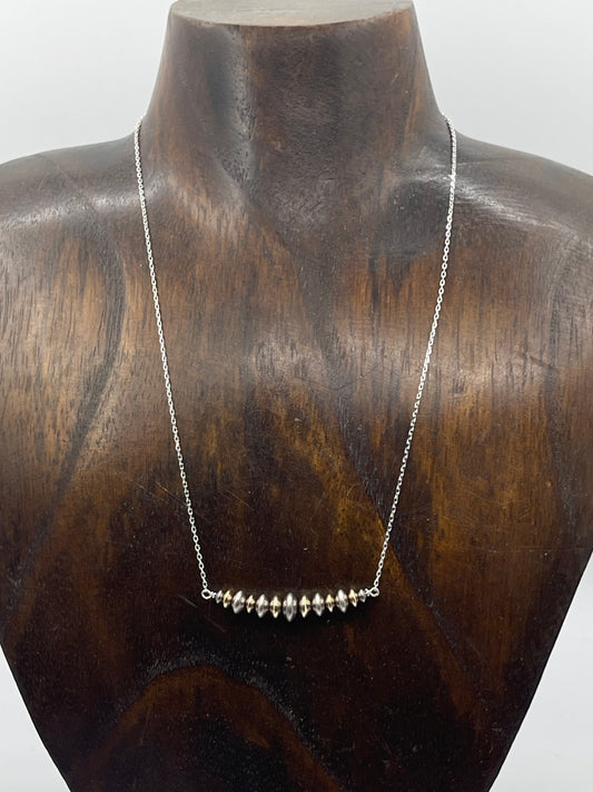 16" 14k Gold Filled and Sterling Silver Navajo Pearls Bar Necklace