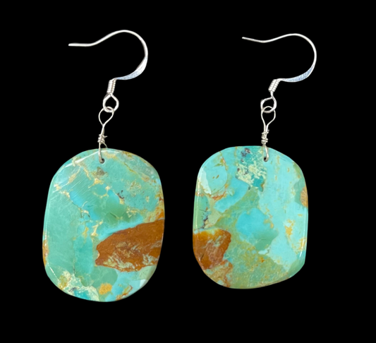 Kingman Turquoise Slab Dangle Earrings by Joe and Joann Garcia, Santo Domingo