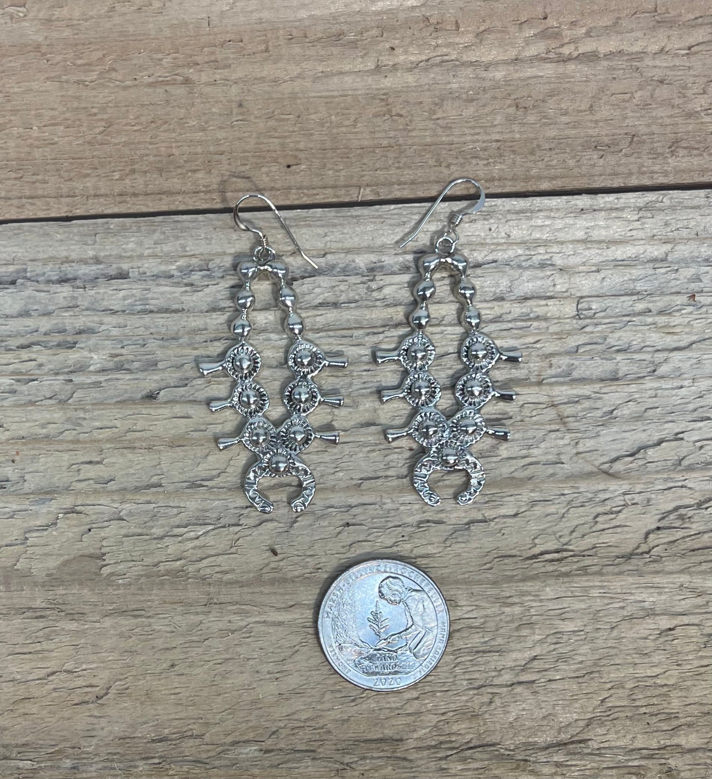 Sterling Silver Squash Blossom Dangle Hook Earrings by Alfred Martinez, Navajo