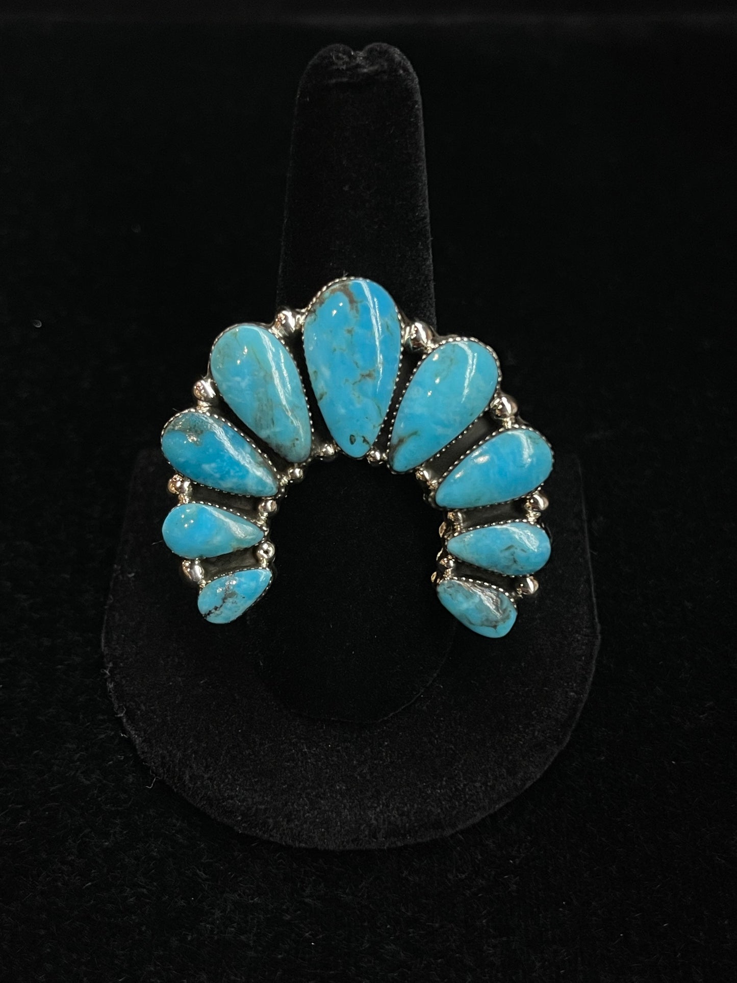 8.0 Kingman Turquoise Naja Ring by Charlene Yazzie, Navajo