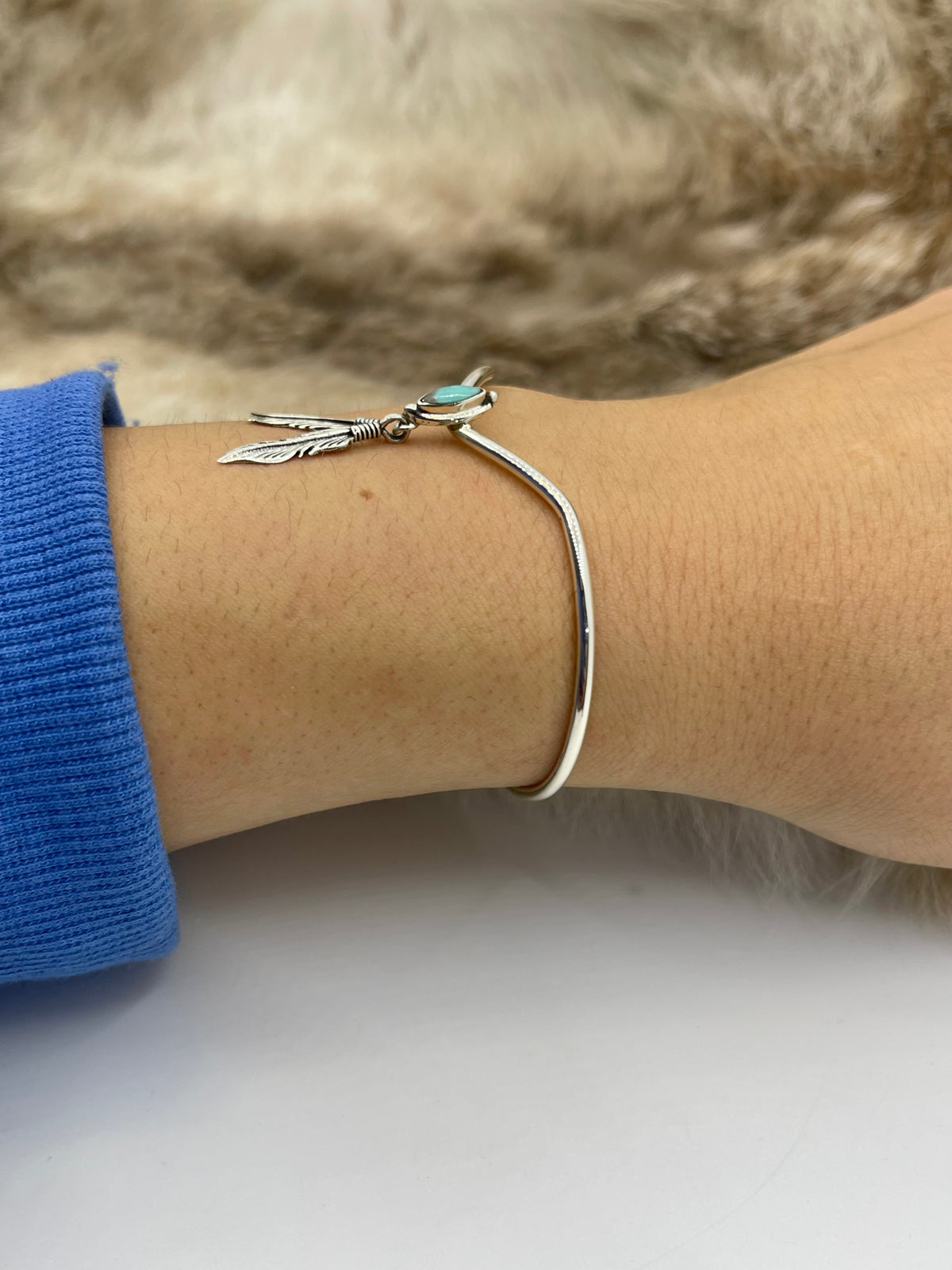 5.75”-7.25” Chevron with Turquoise & Feathers Cuff