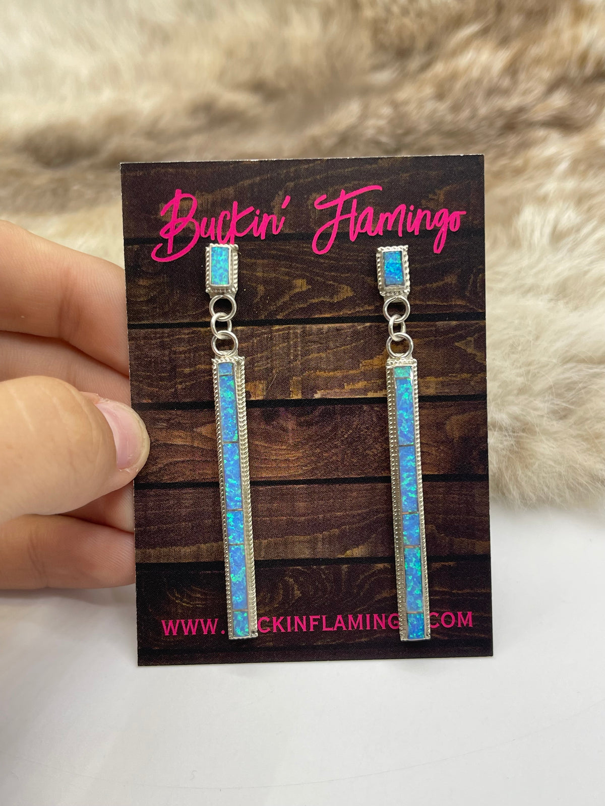 Blue Opal Earrings by Ricky T. Booqua, Zuni