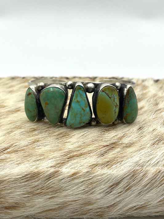 5.5”-7” 5 Stone Turquoise Cuff by Augustine Largo, Navajo