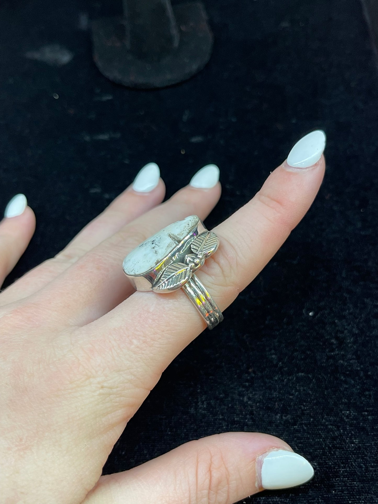 White Buffalo with Stamped Feather Ring