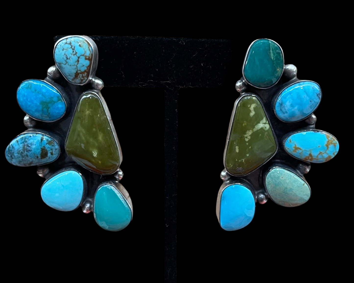 Turquoise Half Cluster Post Earrings by Elouise Kee, Navajo