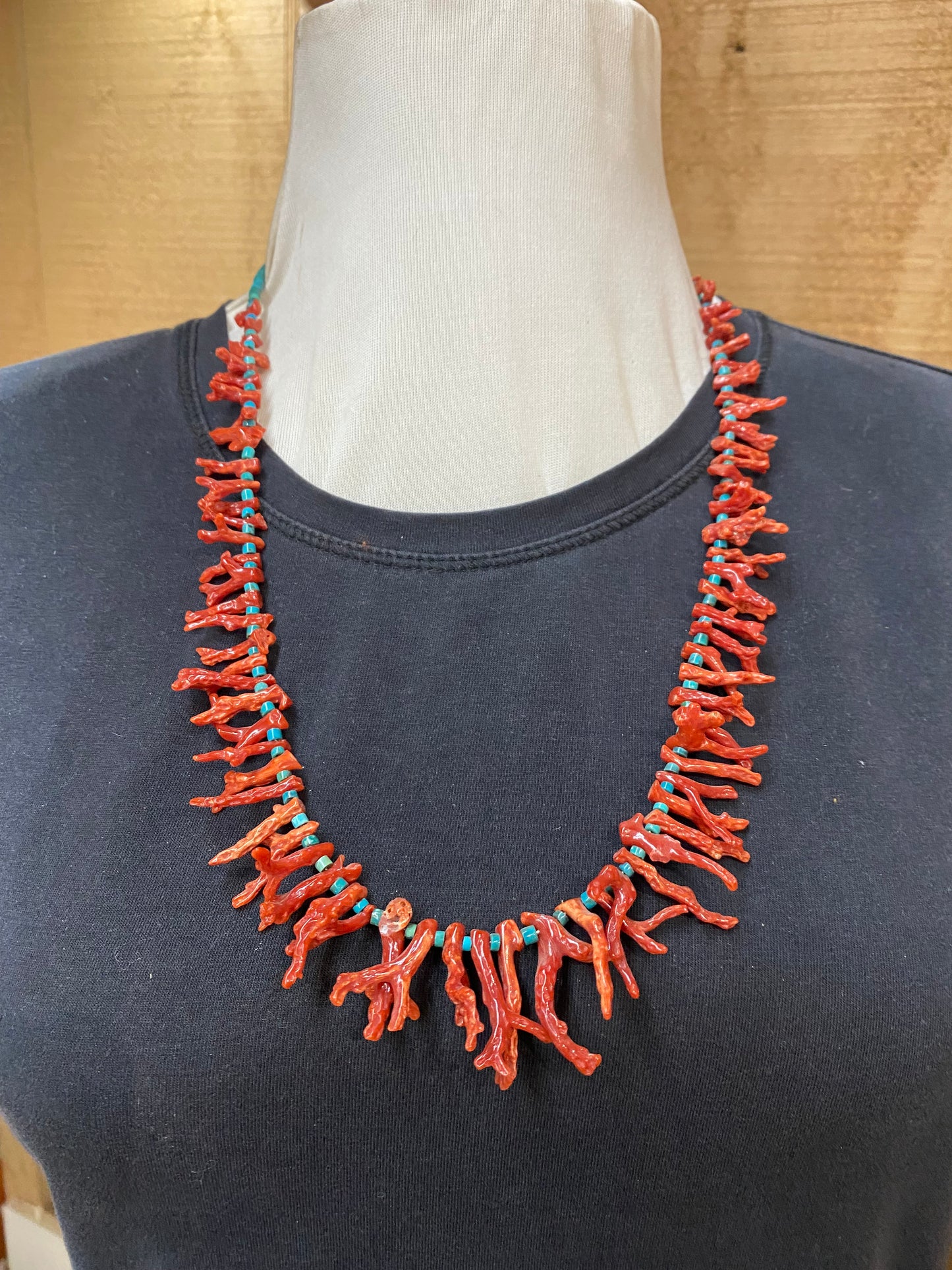 Natural Coral and Turquoise Heishi Bead Necklace