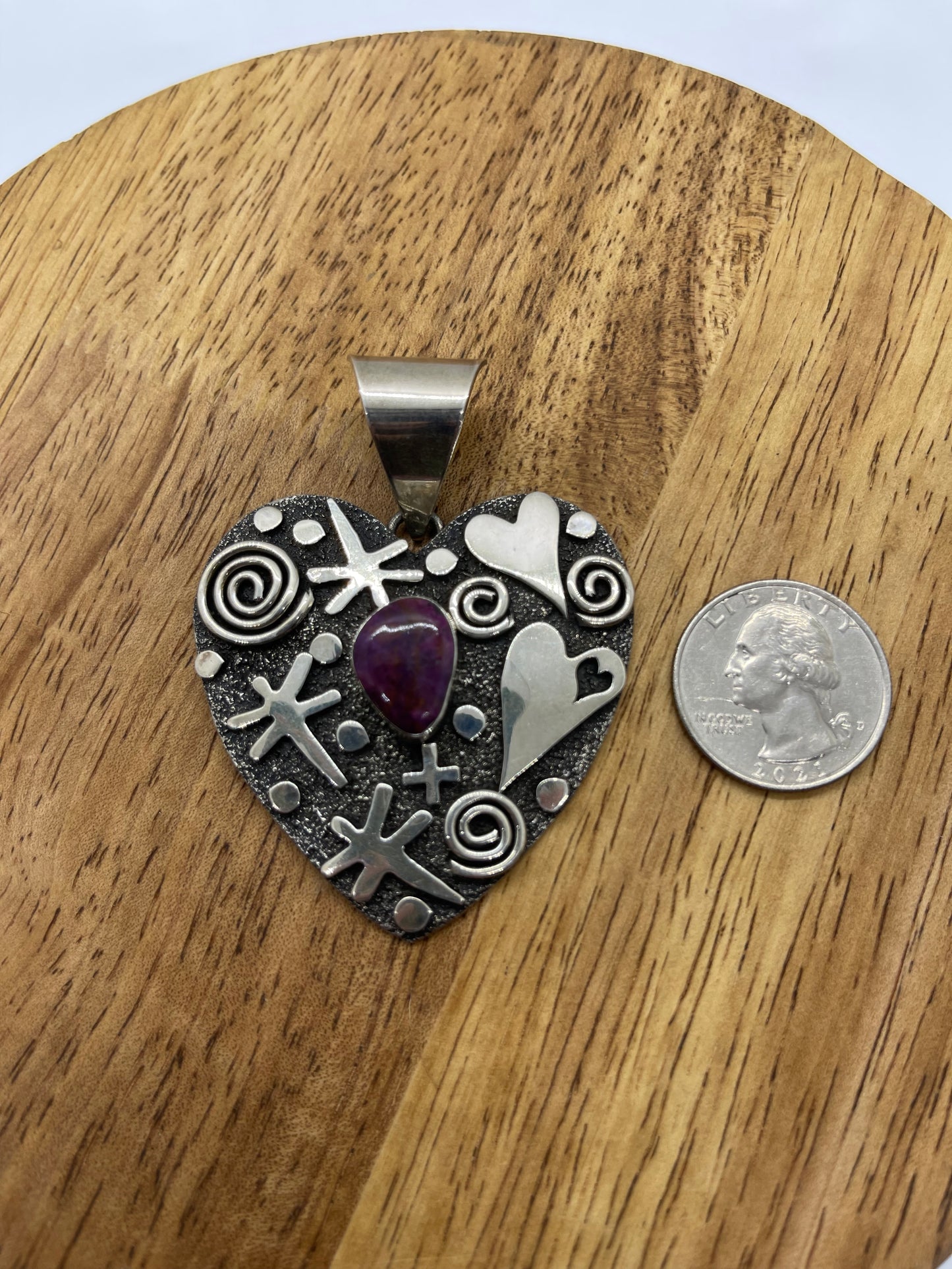 Purple Spiny Oyster Shell Heart Pendant with a 12mm Bale by Alex Sanchez, Navajo