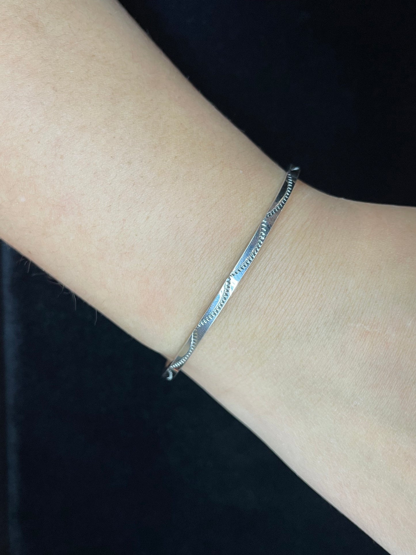 5 1/2"- 7" Square Wire Stamped Cuff by Elaine Tahe, Navajo