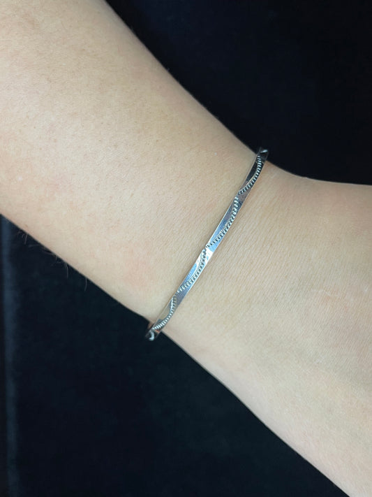 5 1/2"- 7" Square Wire Stamped Cuff by Elaine Tahe, Navajo