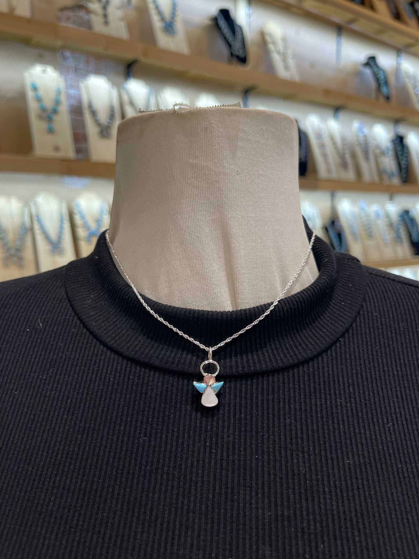 16" Chain with Turquoise Angel Pendant Necklace by Claudia Maritza, Zuni