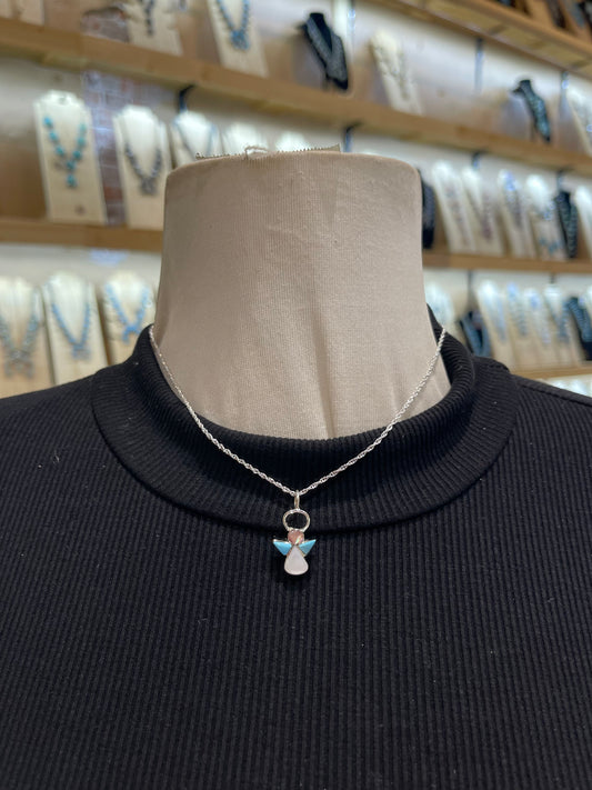 16" Chain with Turquoise Angel Pendant Necklace by Claudia Maritza, Zuni