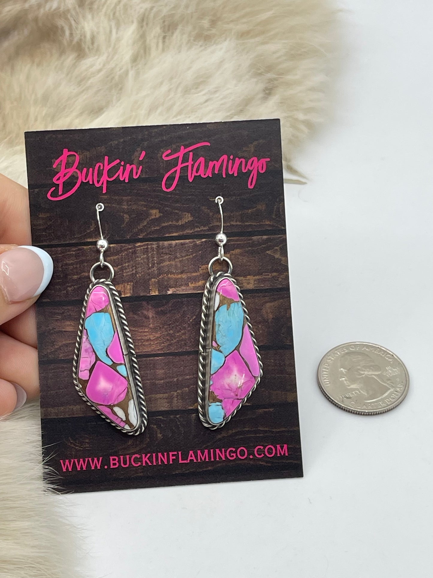 Cotton Candy Hook Dangle Earrings by Chassity Belone, Navajo