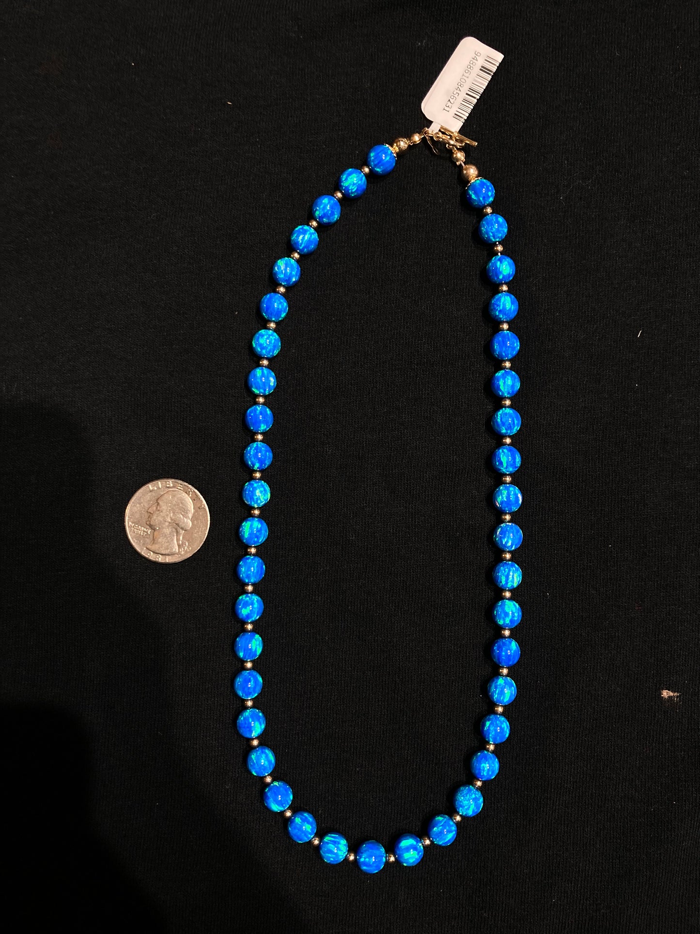 18" 14k Gold and 8mm Blue Opal Beads Necklace