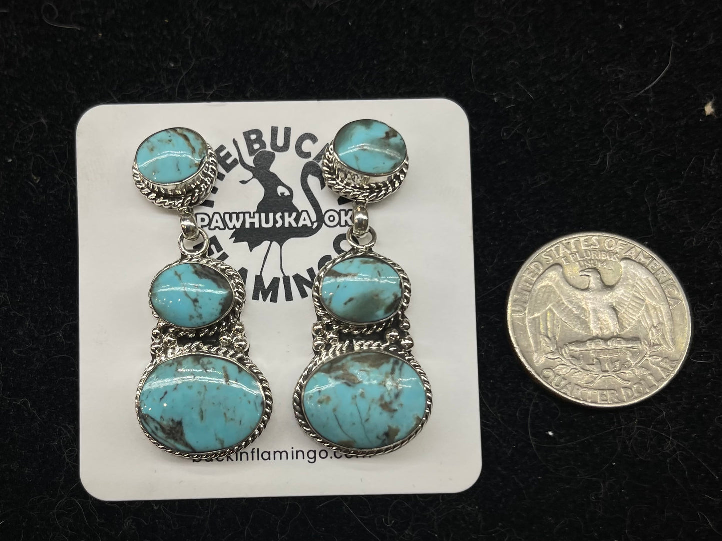 3 Stone Turquoise Post Dangle Earrings by Greg Yazzie, Navajo