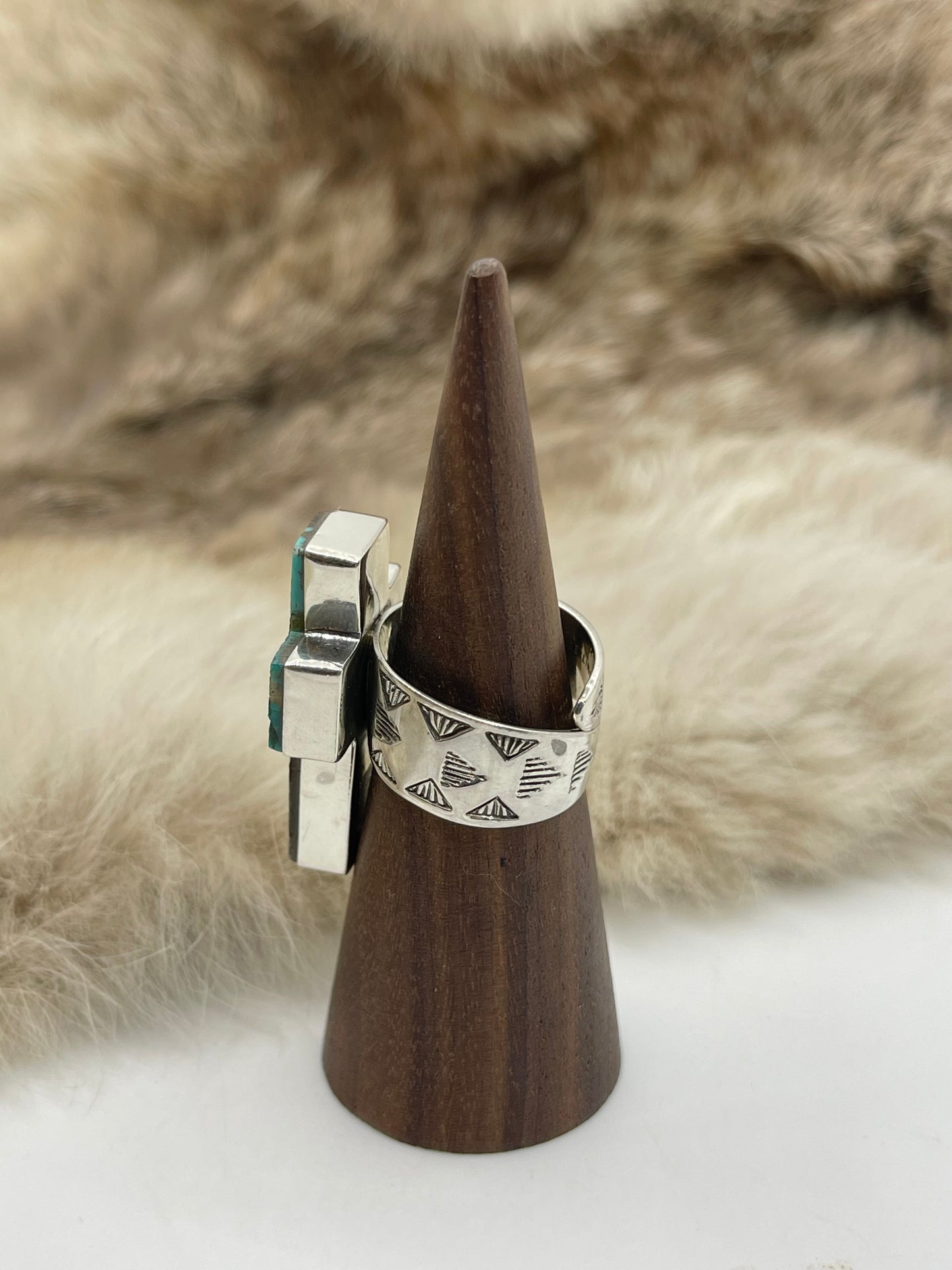 Adjustable 7.0-11.0 Turquoise Cross Ring