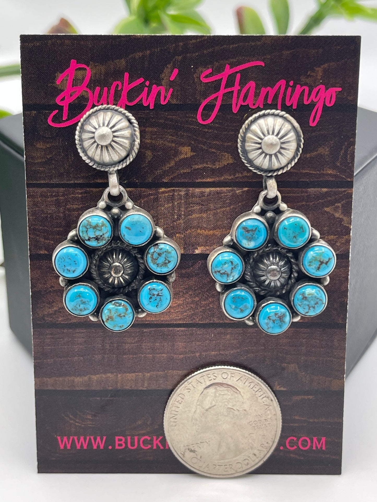 Sleeping Beauty Turquoise Concho Dangle Earrings