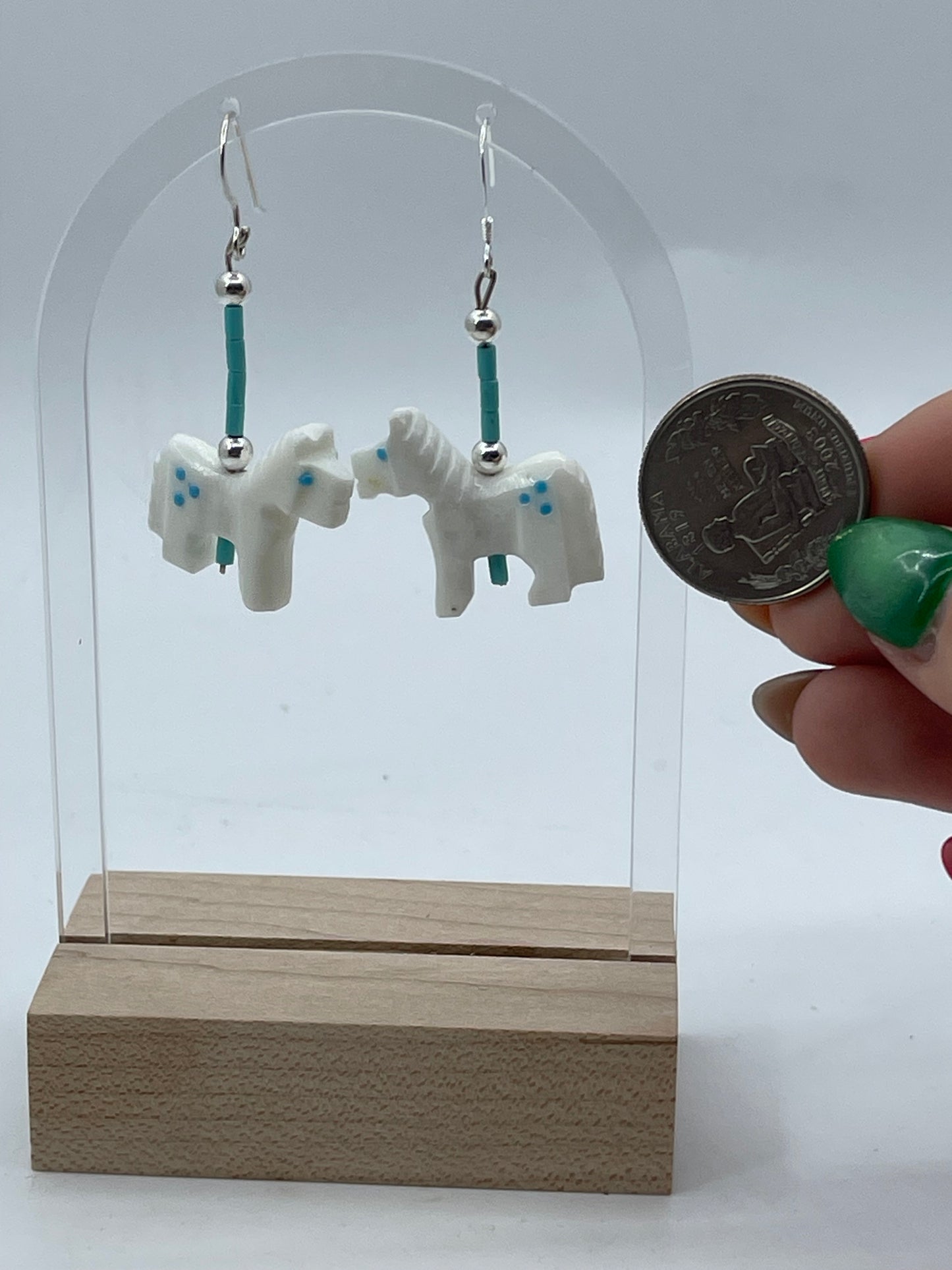 Carved Turquoise Horse Dangle Earrings by Todd Etsatie, Zuni