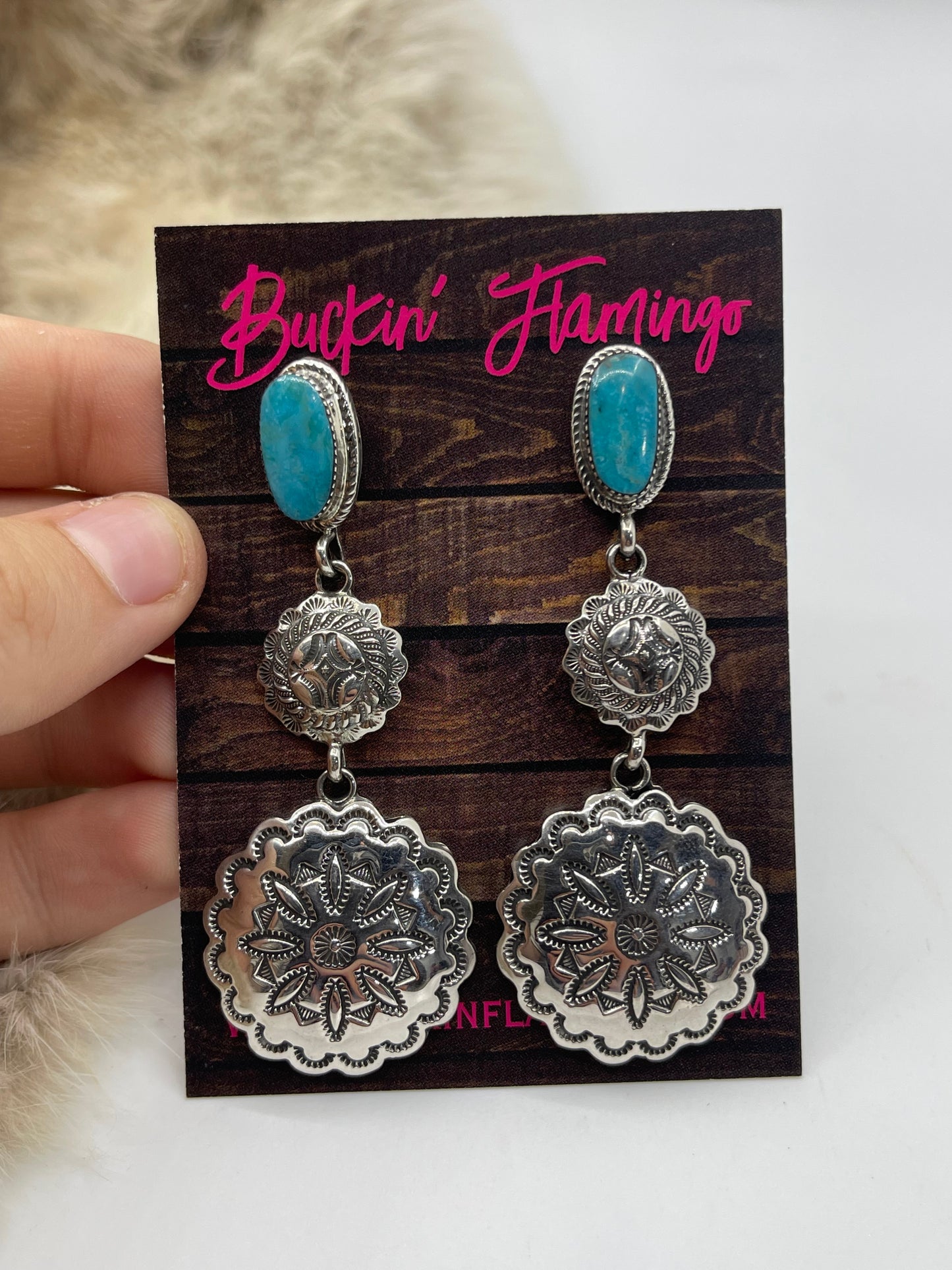 2 Concho with Turquoise Triple Dangle by Emerson Delgarito, Navajo Post at top