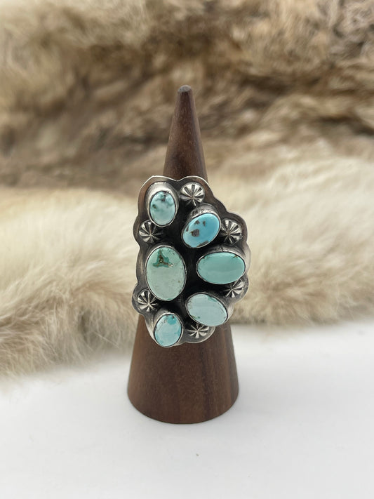 Adjustable Ring 7.0-11.0 Dry Creek Turquoise Half Cluster by Gabby Jurado, Mexican