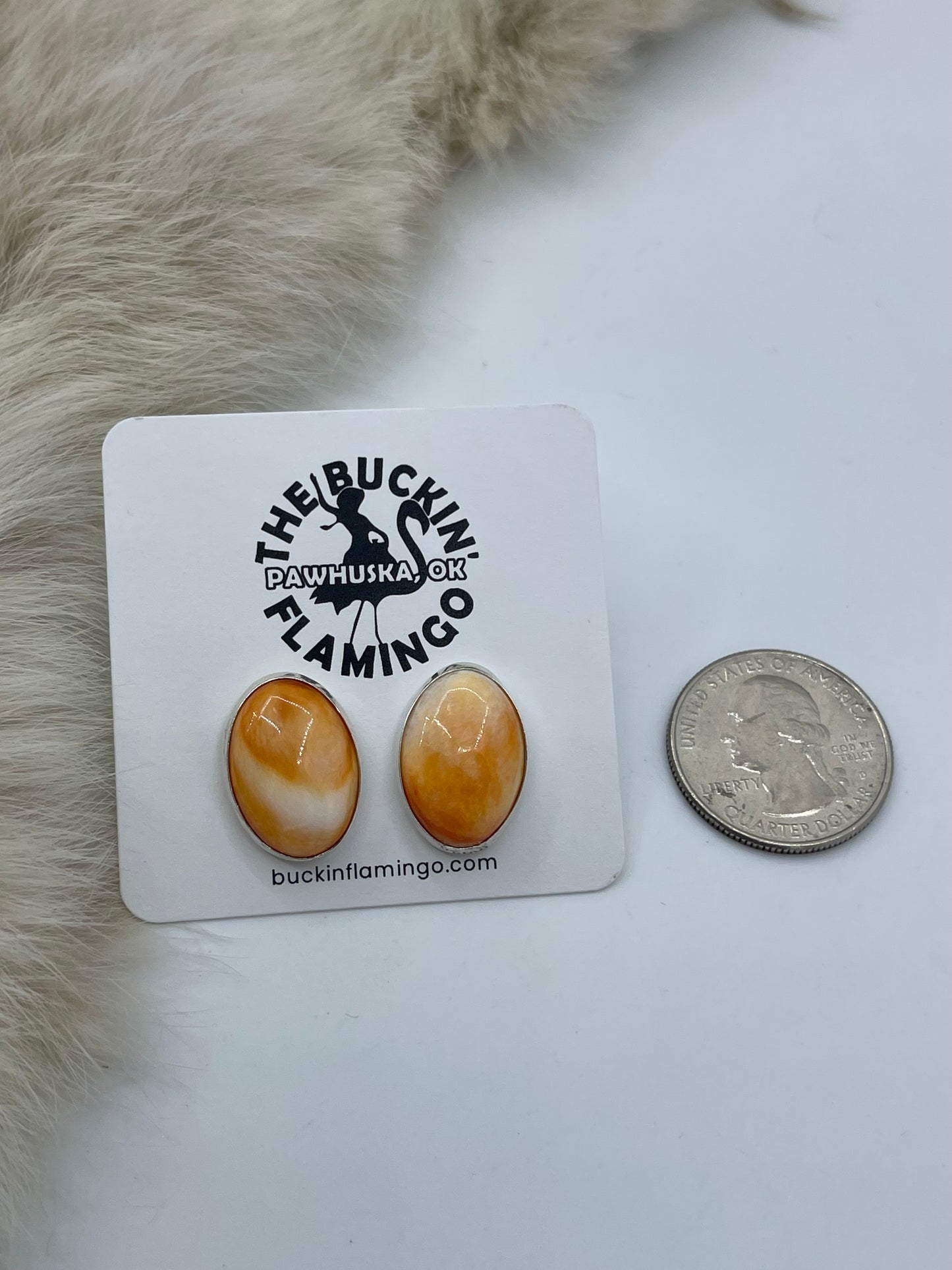 Orange Spiny Oyster Oval Post Earrings