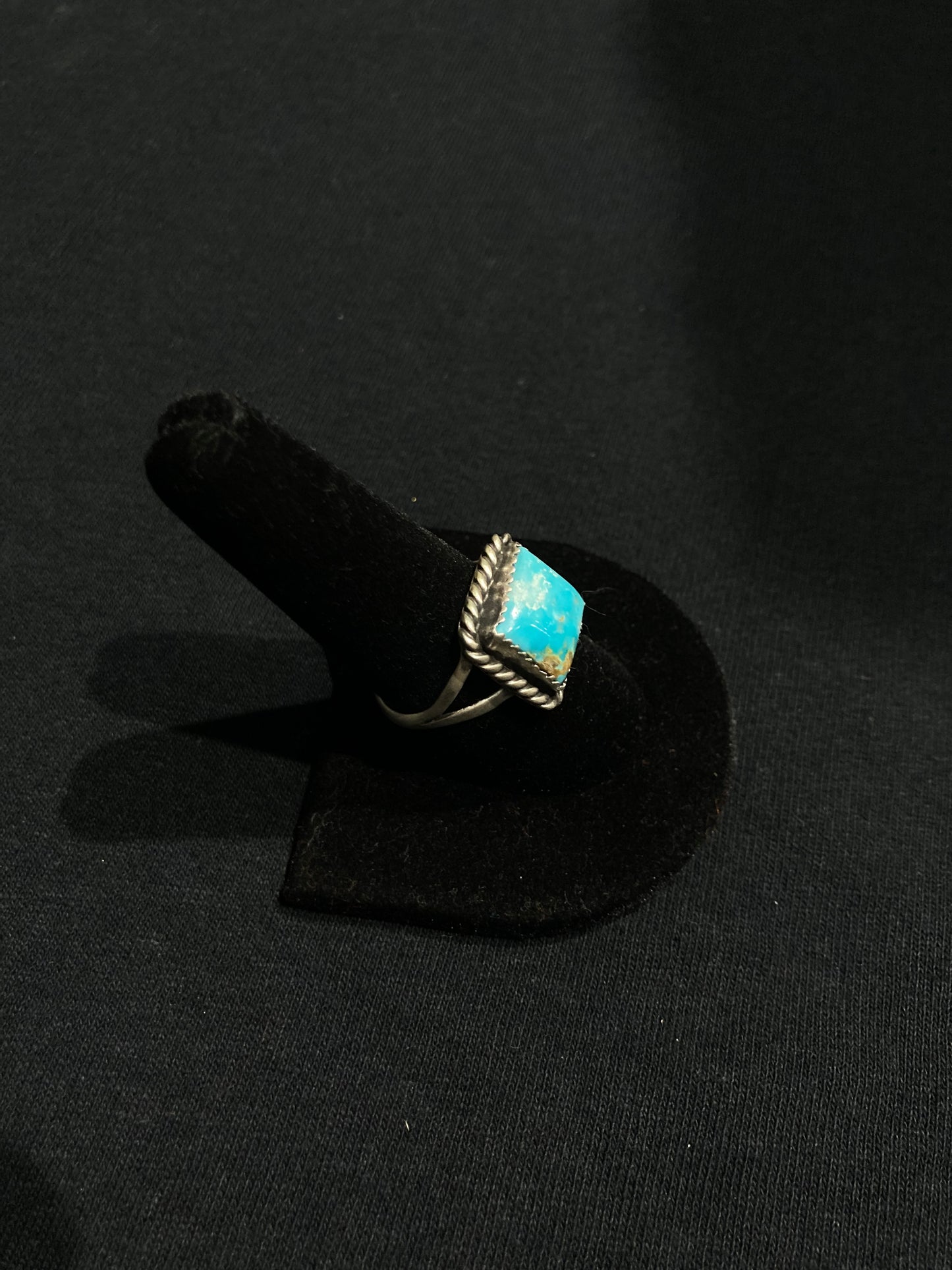 9.0 Turquoise Square Ring, Navajo Made