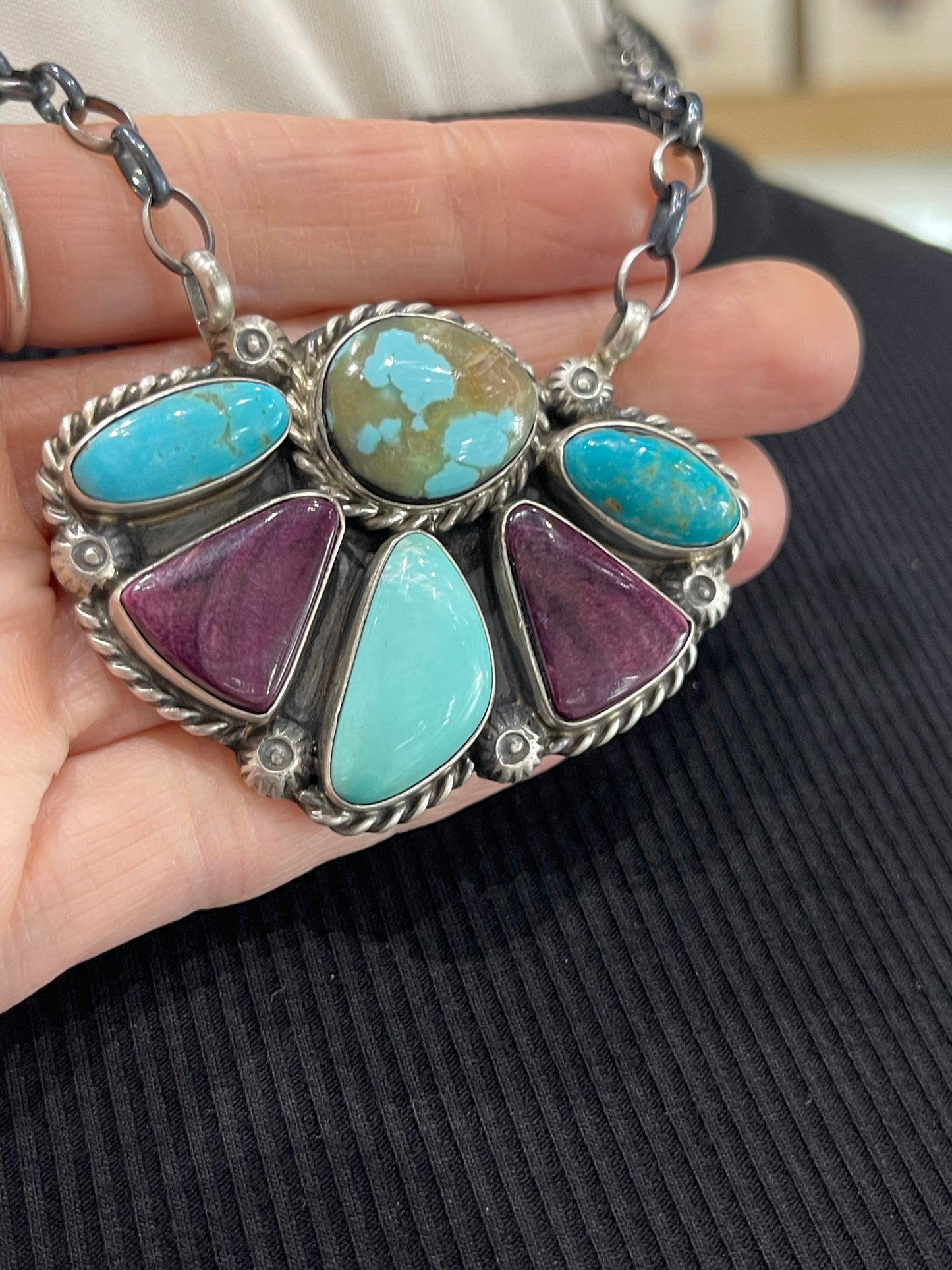 18" Multi-Stone Cluster Necklace by Augustine Largo, Navajo