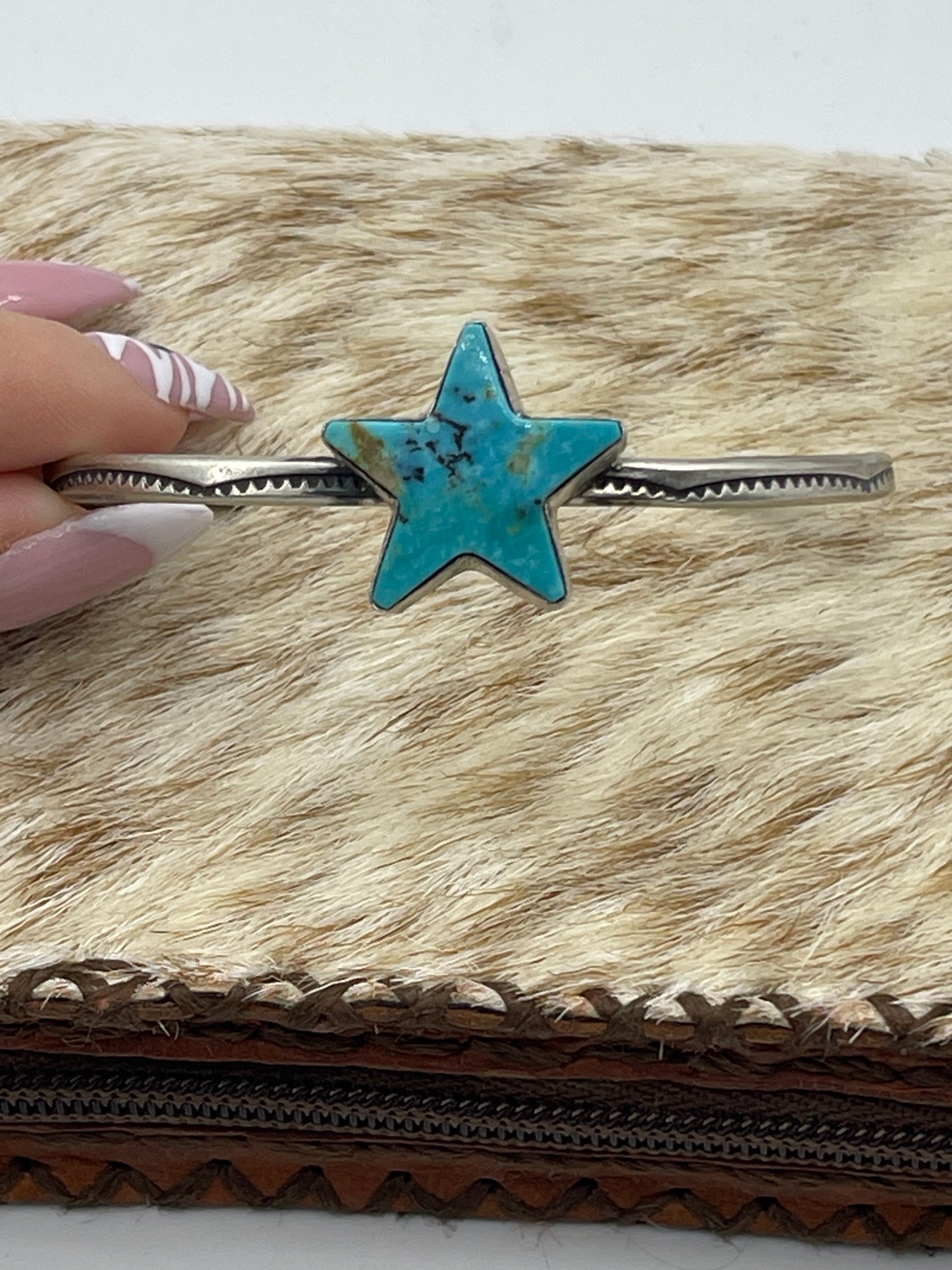 Kingman Turquoise Star Cuff by Donovan Skeet, Navajo