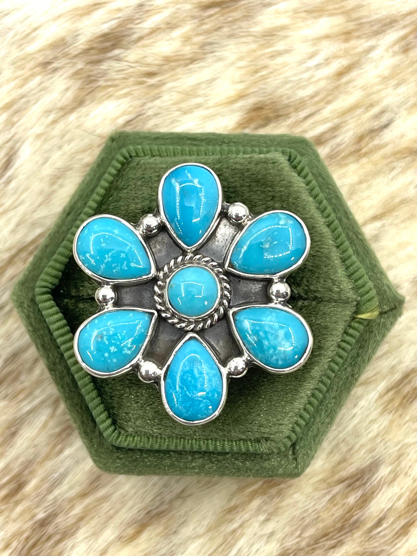 8.0 Turquoise Flower Cluster Ring