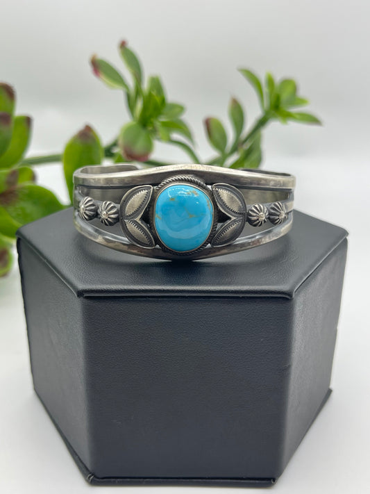 5.75" - 7.25" Turquoise Stone Sterling Silver Cuff