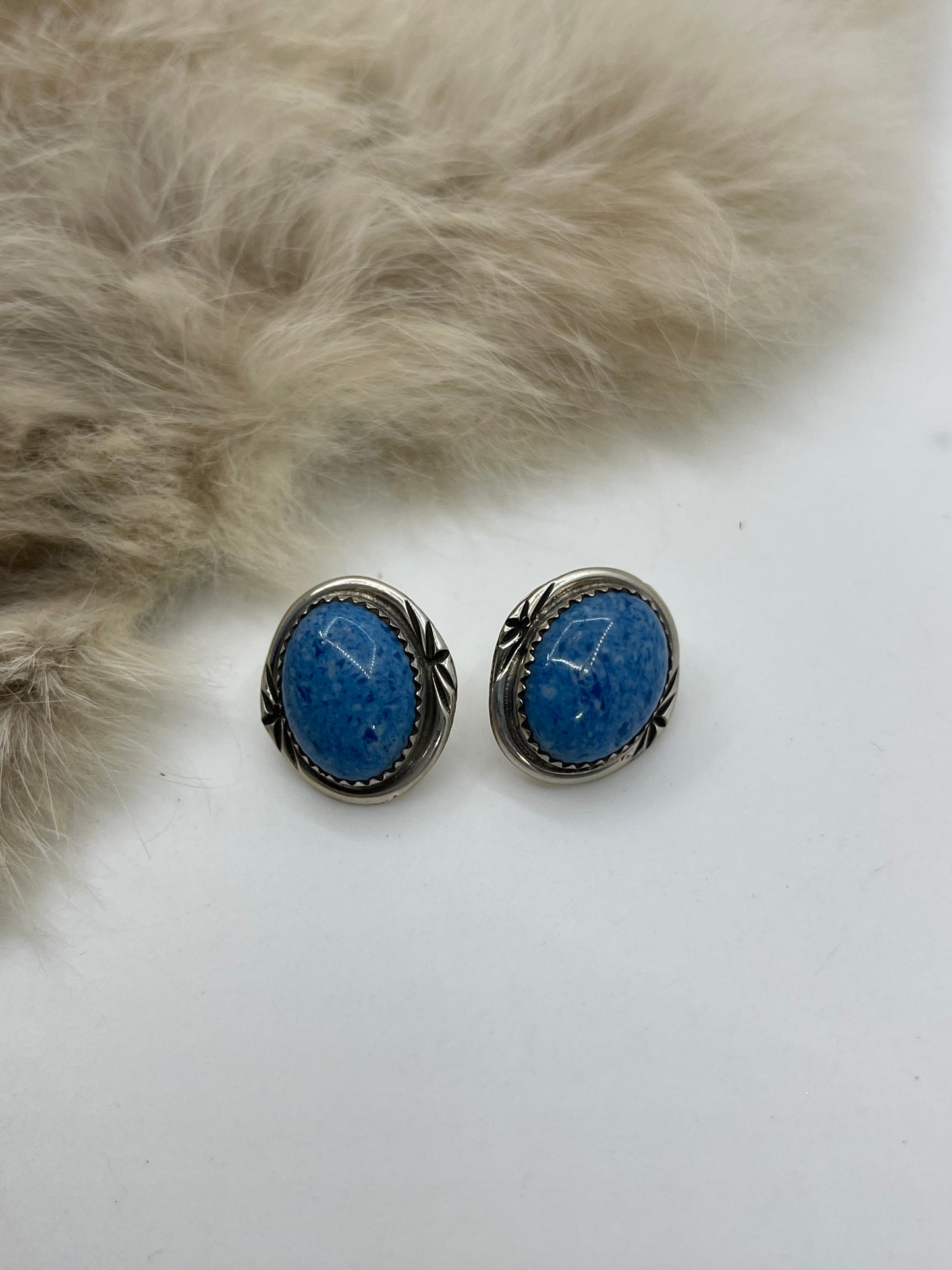 Denim Lapis Oval Post by Annette Martinez, Navajo