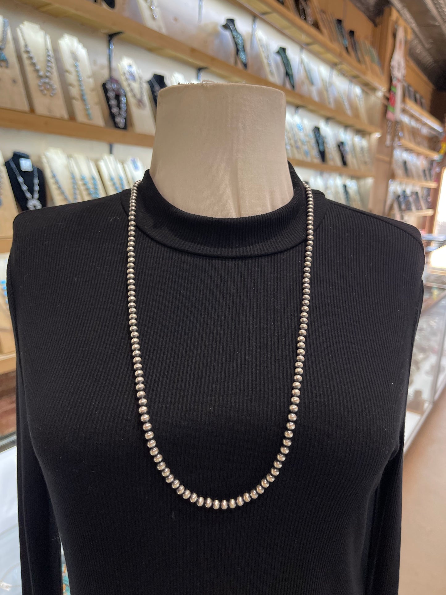 30” 5mmm Handmade Navajo Pearls strung by Louise Joe, Navajo