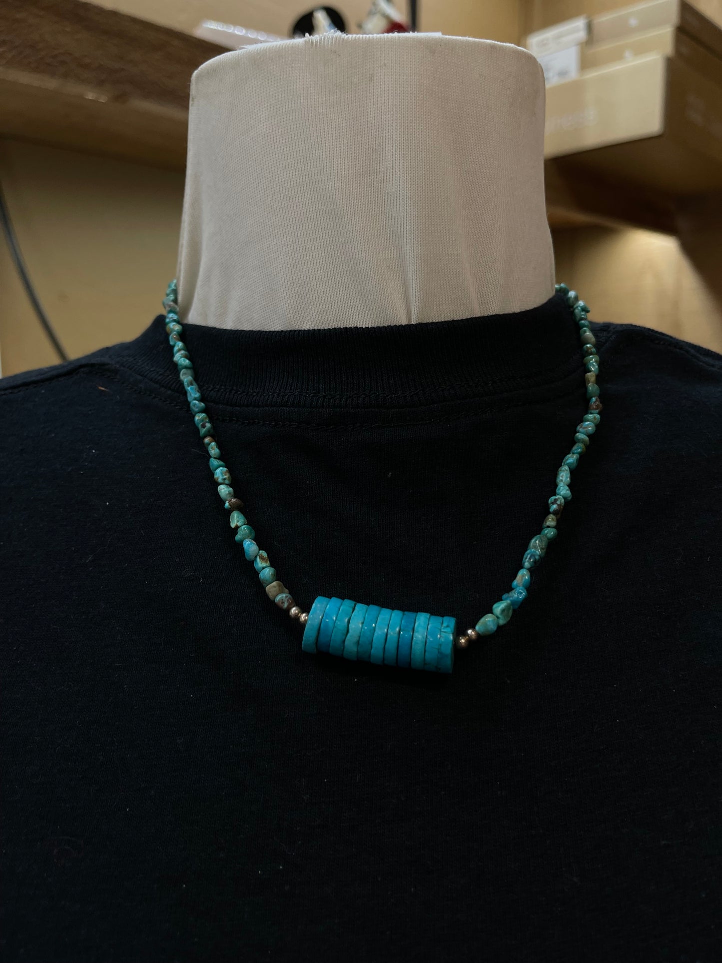 18" Turquoise Heishi Beads and Natural Turquoise Chunk Necklace