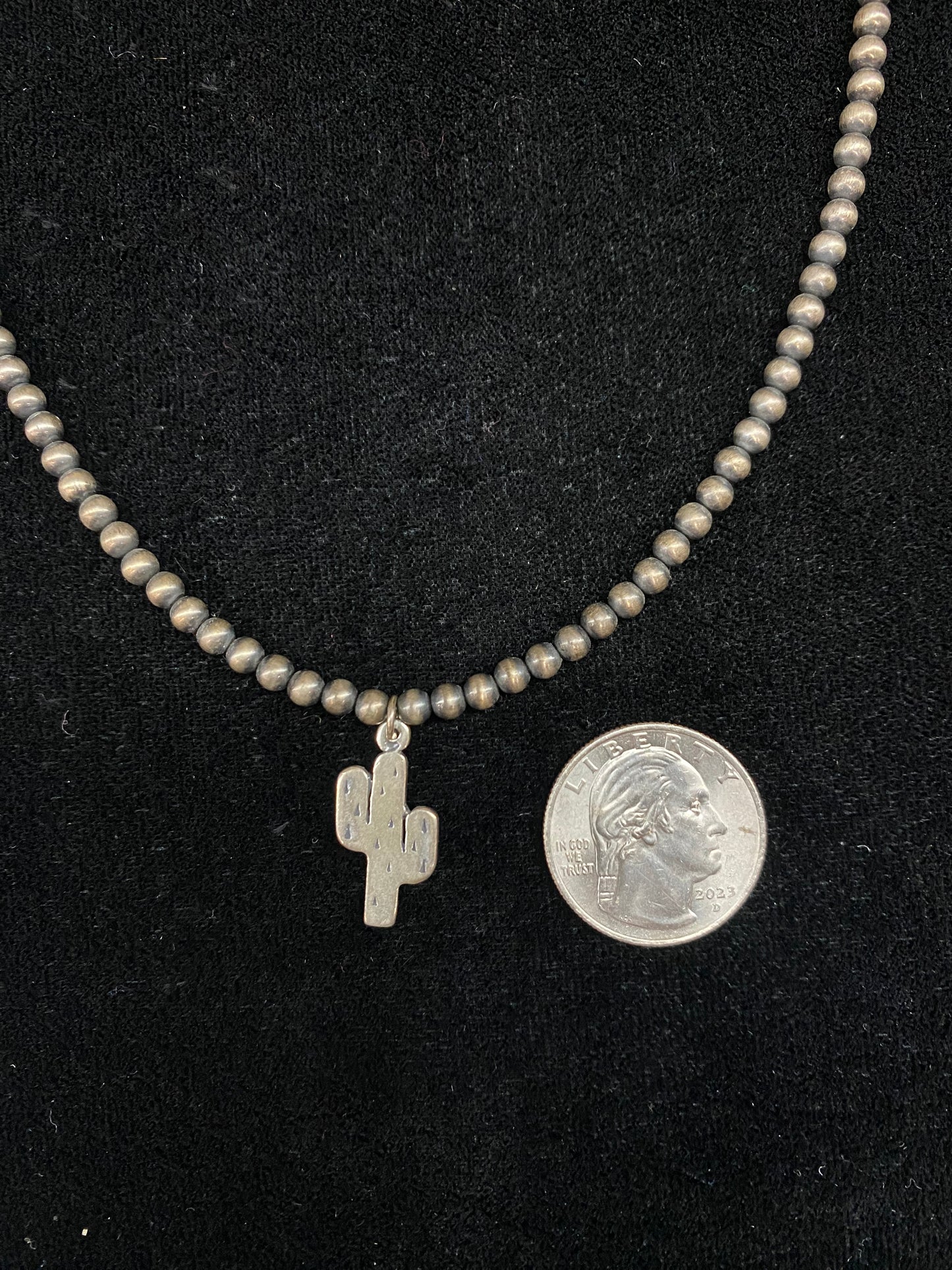 18" 4mm Navajo Pearls with Sterling Silver Cactus Pendant