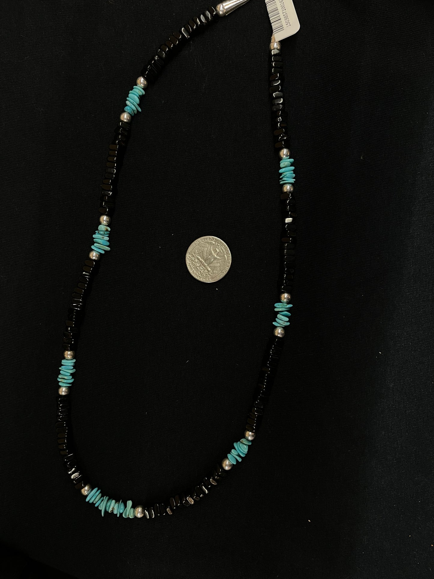 24" Black Onyx and Turquoise Nugget Necklace