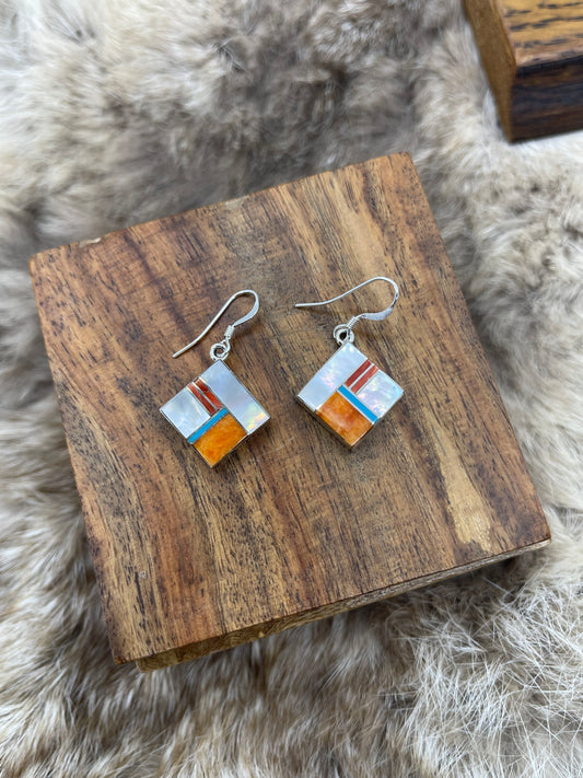 Mother of Pearl, Spiny & Turquoise Earrings by James Manygoats, Navajo