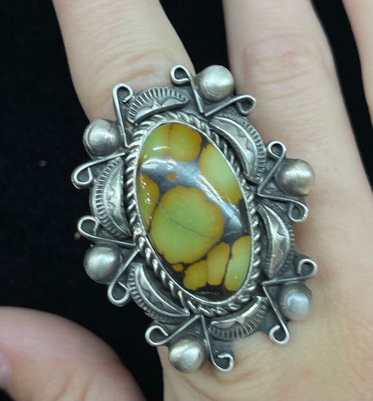 7.0 Boulder Ribbon Turquoise Ring by Wilson Dawes, Navajo