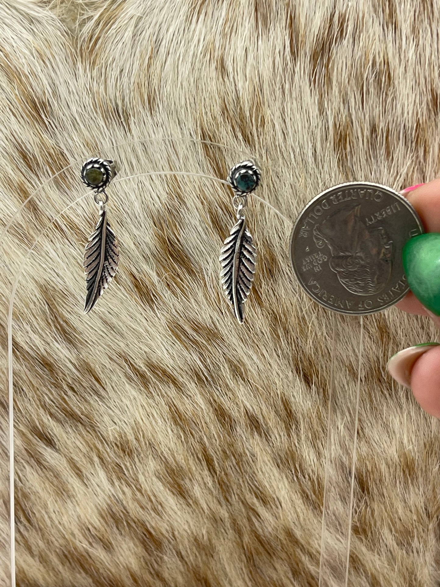 Turquoise Post Dangle Feather Earrings